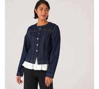 JDY Louise-Lilie Round Neck Denim Jacket DARK BLUE DENIM EXTRA SMALL
