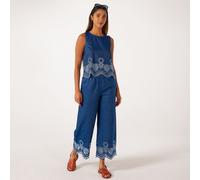 JDY Margot High Waisted Embroidered Detail Trousers MED DENIM BLUE EXTRA SMALL