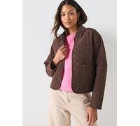 JDY Paula Long Sleeve Quilted Barn Jacket, Chocolate Torte, Size S, Women Chocolate Torte