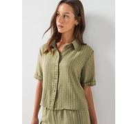 JDY Power Short Sleeve Striped Shirt, Deep Lichen Green, Size S, Women Deep Lichen Green