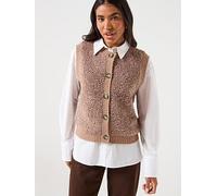 JDY Sleeveless Button Boucle Knit Vest, Beige, Size Xl, Women Beige