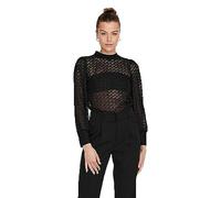 JDY Women's Blouse high Neck Button Placket lace Detail Long Sleeve, Colours:Black-2, Size:S