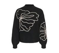 JDY Women's Jdyjella Pullover Jella L/S Flower Sweater KNT, Black, L
