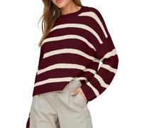 JdY Women's Jdyjusty L/S Stripe Pullover KNT Noos Knitted Jumper, Cabernet, S