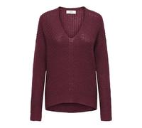 JdY Women's Jdynew Megan L/S Pullover KNT Noos Knitted Jumper with V-Neck, Cabernet, XS