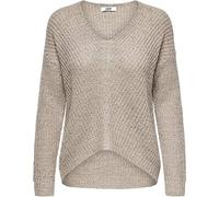 Chunky Knit Batwing Jumper with V-Neck Light Beige
