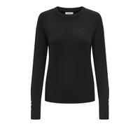 JDY Women's Knit Sweater Round Neck Button Details Knit Slim Long Sleeve Stylish Comfortable, Colours:Black-2, Size:S