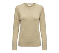 JDY Women's Knit Sweater Round Neck Button Details Knit Slim Long Sleeve Stylish Comfortable, Colours:Beige, Size:L