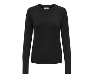 JDY Women's Knit Sweater Round Neck Button Details Knit Slim Long Sleeve Stylish Comfortable, Colours:Black-2, Size:S