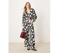 JDY Womens wide leg trouser co-ord with floral print in black - Size Small