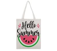 JDYANSHENG Hello Summer Watermelon Slice Pattern Canvas Tote Bag, Perfect for Outdoor Picnic, Party, Shopping, Travel-Ideal,Sturdy Handles,Inspired Gift 38x46cm