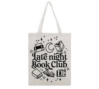 JDYANSHENG Late Night Book Club Pattern Canvas Tote Bag, Perfect for Outdoor Picnic, Party, Shopping, Travel-Ideal,Sturdy Handles,Inspired Gift 38x46cm