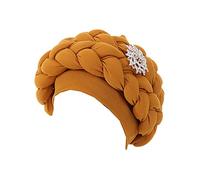 JDYaoYing African Turban Head Wrap Braid Beanie Cap Headwear Crystals Twisted Head Turbans for Women and Girls Yellow