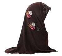 JDYaoYing Girls Long Muslim Hijab with Flowers Arab Scarf Islamic One Piece Head Scarf for 2-6 Years Kids
