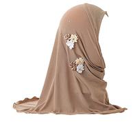 JDYaoYing Girls Long Muslim Hijab with Flowers Arab Scarf Islamic One Piece Head Scarf for 2-6 Years Kids