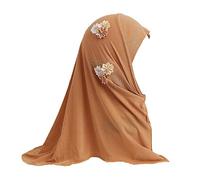 JDYaoYing Girls Long Muslim Hijab with Flowers Arab Scarf Islamic One Piece Head Scarf for 2-6 Years Kids