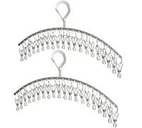 JDYOOMI 2 Pack Stainless Steel Laundry Drying Rack Windproof Clothes Hangers with 20 Clips for Drying Socks,Towels,Diapers,Bras,Baby Clothes,Underwear,Scarfs,Hats,Gloves - Upgraded Type