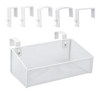 JDYOOMI Cubicle Shelf - Hanging Floating Shelves Storage Organizer for Office Cubicle Wall/Desk Partitions Easy Hang-on Metal Mesh Cubicle File Holder with 5 Pairs Plastic Hangers (White)