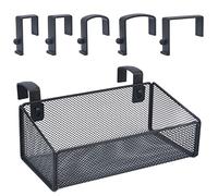 JDYOOMI Cubicle Shelf - Hanging Floating Shelves Storage Organizer for Office Cubicle Wall/Desk Partitions Easy Hang-on Metal Mesh Cubicle File Holder with 5 Pairs Plastic Hangers (Black)