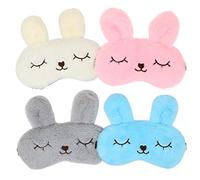JDYW 4 Piece Sleeping Mask Fluffy Bunny Rabbit Animal Eye Mask Soft Plush Eye Shade Cover Rest Eyepatch Blindfold Travel Nap Mask for Women Girls