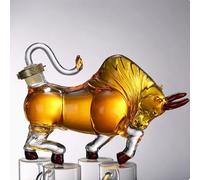 JDZYFFS Art Statue - 1000ML Whiskey Decanter Bottle, 3D Animal Shapes Whiskey Decanter, Lead-Free Glass Wine Drinkware, 1000ML Animal Liquor Wine Bottle, Wine Love Gift(Cow)