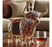 JDZYFFS Art Statue - 300ML Whiskey Decanter Bottle, 3D Highland Cow Whiskey Decanter Sculpture, Novelty Glass Animal Wine Bottle Statue, Leak-Proof Cow Shape Wineware Decor Gift