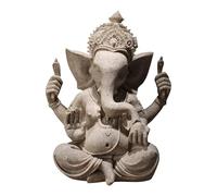 JDZYFFS Art Statue - Desktop Decoration Figurine Sculpture, 3D Ganesha Statue, Thai Style Resin Elephant God Art, Balinese Abundance Decor For Home Office Desk, Fun Sculpture Gift(Khaki,Small)