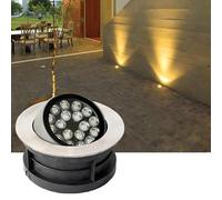 JDZYFFS LED Beam Spotlight, IP67 Waterproof Outdoor Lawn Buried Floor Lights, Adjustable Angle Ground LED Landscape Lamp, Recessed Stainless Steel Round Garden Light(Warm White,15W (24V))