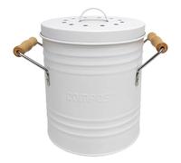 JE CHERCHE UNE IDEE, ME0025 Metal Compost Bin with Lid and Handles, Elegant Retro Design, 4 Litre Capacity, Lid with Filter, Practical Wooden Handles