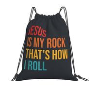 Je_Sus Is My Rock That Is How I Roll Quote Unisex Gym Sack Foldable Drawstring Backpack Adjustable Swimming Bag For Yoga Beach Hiking