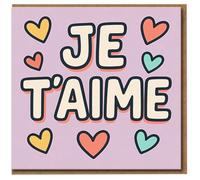 Je T'aime French Love Card - Cute Hearts Romantic Greeting Card for Anniversary, Valentine's or Just Because - For Boyfriend, Girlfriend, Husband or Wife