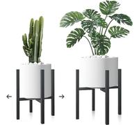 Jeackcelle 2 Set Adjustable Plant Stand, Mid-Century Metal Flower Pot Stand with Trays Fit for Different Size Pots, Heavy Duty Plant stands Holder Rack for Home Indoor Outdoor 38cm heigh (2 Set Black)