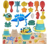Jeackcelle 25PCS Dinosaur Beach and Sand Toys Set - Collapsible Bucket, Molds, Rake, Castle Building Kit for Toddlers