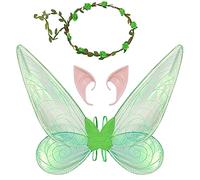 Jeackcelle Fairy Wings for Girls Women,Butterfly Wings for Adults, Halloween Costume Angel Wings with Headband Elf Ears Dress Up Cosplay Party (Green)