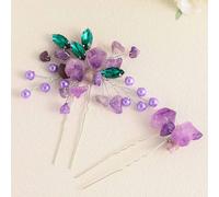 Jeairts Crystal Hair Pins Purple Quartz Headpiece Green Rhinestone Hair Pieces Pearl Hair Accessories for Women and Girls(Pack of 2)