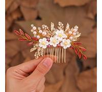 Jeairts Flower Bridal Hair Comb Gold Leaf Wedding Headpiece Pearl Rhinestone Side Combs Floal Bride Hair Pieces Crystal Hair Accessories for Women and Girls