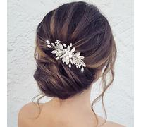Jeairts Flower Rhinestone Hair Clips Silver Leaf Wedding Hair Pieces Glitter Floral Headpiece Hair Barrette Crystal Bridal Hair Accessories for Women and Girls