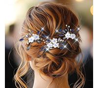 Jeairts Flower Wedding Hair Pins Blue Rhinestone Bridal Hair Pieces Floral Crystal Bridal Hair Accessories for Women(Pack of 3)