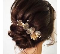 Jeairts Leaf Hair Pins Gold Pearl Wedding Hair Pieces Sparkly Bridal Hair Accessories for Women(Pack of 2)