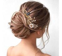 Jeairts Leaf Wedding Hair Pins Gold Flower Bridal Hair Pieces Headwear Blue Rhinestone Wedding Headpiece Hair Dress Crystal Hair Accessories for Brides and Bridesmaids
