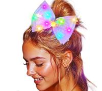 JEAIRTS Led Bow Clip Glowing Pearl Hair Barrettes Light Up Bow-knot Costume Hair Accessories for Women (1-Pink)