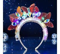 JEAIRTS Light Up Butterfly Headband Sparkly Rhinestone Headpiece Led Crystal Rave Costume Headwear for Women
