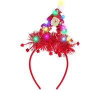JEAIRTS Light Up Christmas Tree Headband Led Sequin Santa Hair Band Glowing Christmas Gifts Xmas Hair Accessories for Women (2-Red)