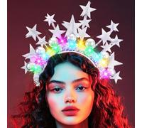 JEAIRTS Light Up Star Halo Headband Silver Ball Celestial Headpiece Glow Costume Hair Accessories for Women
