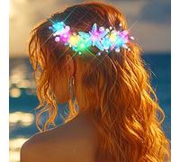 JEAIRTS Light Up Starfish Bride Wedding Hair Vine Silver Pearl Bridal Headpiece Led Mermaid Costume Hair Accessories for Women