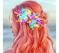 JEAIRTS Light Up Starfish Hair Clips Glowing SeaShel Headpiece Led Mermaid Barrettes Beach Hair Accessories for Women