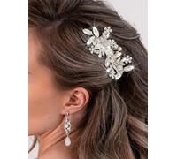Jeairts Rhinestone Flower Hair Clips Silver Leaf Wedding Hair Pieces Glitter Crystal Headpiece Hair Barrette Pearl Bridal Hair Accessories for Women and Girls