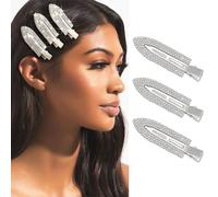Jeairts Rhinestone No Bend Hair Clips No Crease Bling Curl Pins Sparkly Crystal Hair Barrettes Accessories for Women(3pcs) (1-Silver)