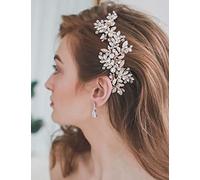 Jeairts Rhinestone Wedding Hair Comb Leaf Bridal Hair Pieces Flower Bride Headpiece Glitter Crystal Hair Accessories for Women and Girls (B-Rose Gold)