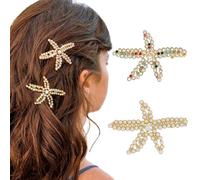 Jeairts Starfish Hair Clips Gold Pearl Rhinestone Barrettes Sparkly Crystal Wedding Headpiece Beach Hair Accessories for Women(2pcs) (3-Pearl and Rhinestone)